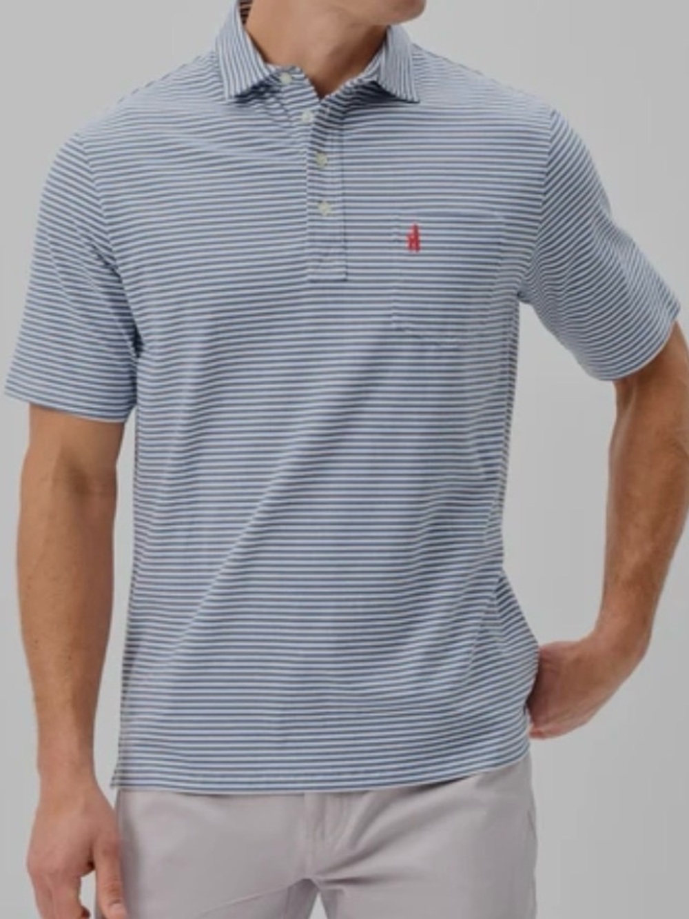 Johnnie-O Men's Jacks Stripe Polo Shirt light blue and white stripes XL